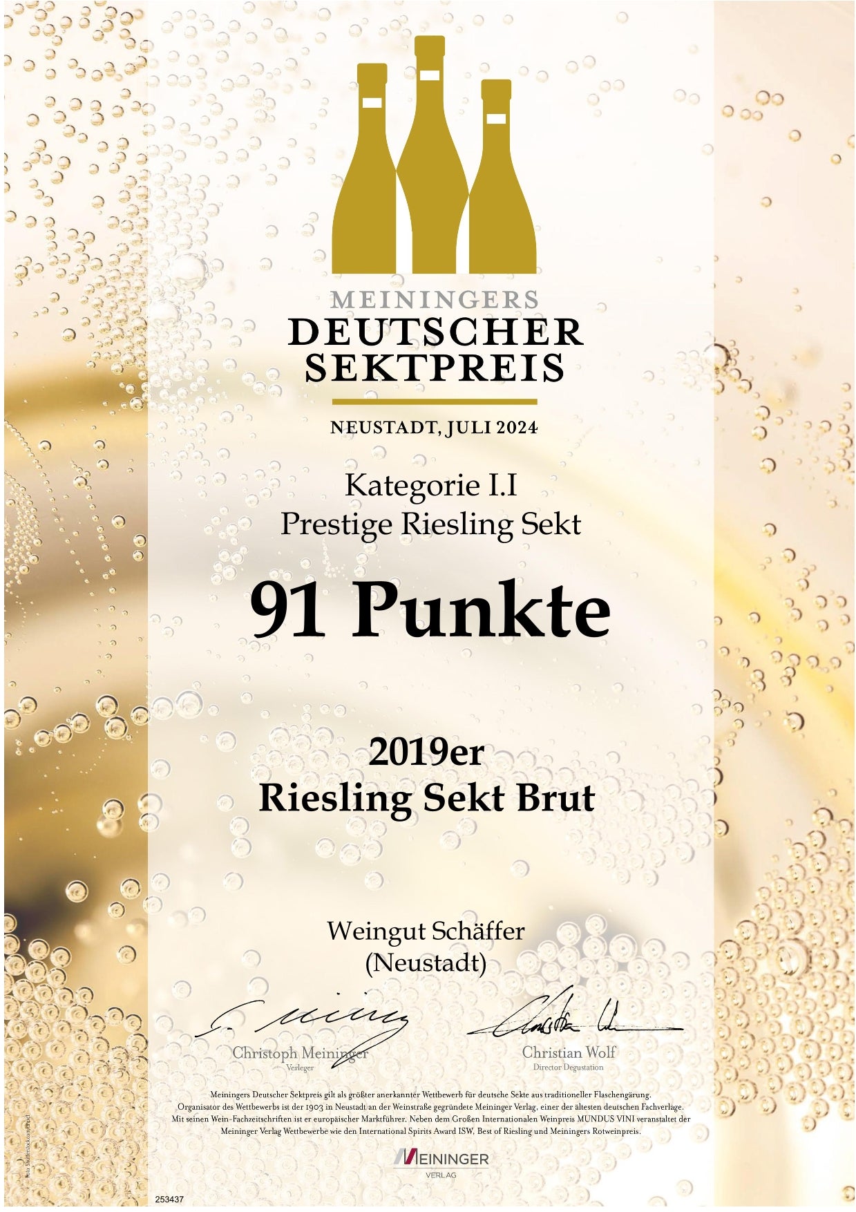 2019er Riesling Sekt, Brut, traditionelle Flaschengärung